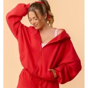 Blogilates Zip Up Hoodie marshmallow XL Red Excellent Cropped Oversized Fleece